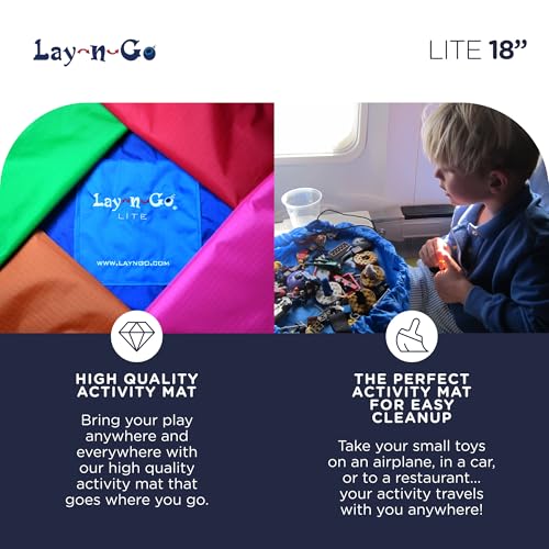 Lay-n-Go 4-in-1 Drawstring Toy Storage Organizer Mat - Durable Machine Washable Drawstring Bag for Lego & Other Toys - Easy-to-Clean Pull String Bag w/ 4 Mesh Pockets & Raised Lip (18", Red/Blue) 5