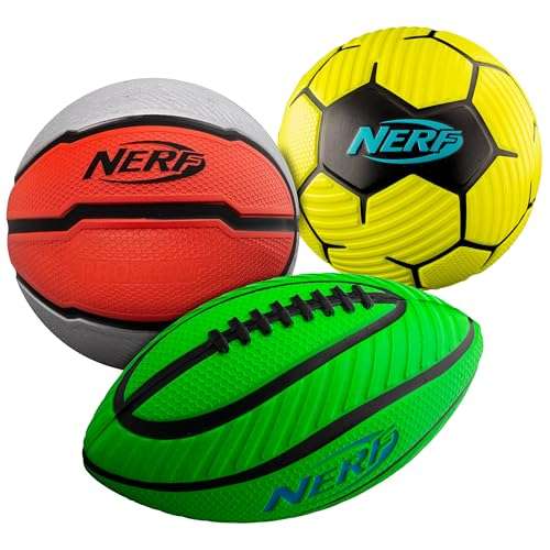 Nerf Mini Foam Sports Ball Set - Foam Football, Soccer Ball + Basketball Set Soft Sports Toy for Kids - Multicolor 1
