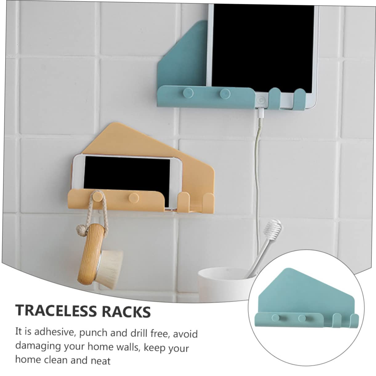 DOITOOL 3pcs Mobile Phone Holder Adhesive Phone Storage Rack Storage Holder Mobile Phone Charging Wall Stand Adhesive Phone Holder Cell Phone Kickstand Remote Control Organizer Viscose 4
