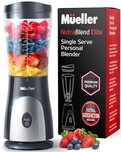 Mueller Personal Blender for Shakes and Smoothies with 15 Oz Travel Cup and Lid, Juices, Baby Food, Heavy-Duty Portable Blender & Food Processor, Grey 1