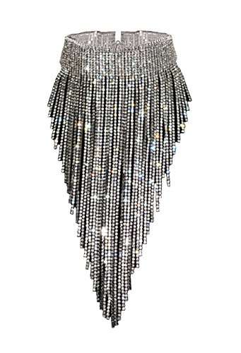 Qiaose Stunning Rhinestone Choker Necklace Women Statement Necklace Long Chain Necklace (Silver) 1