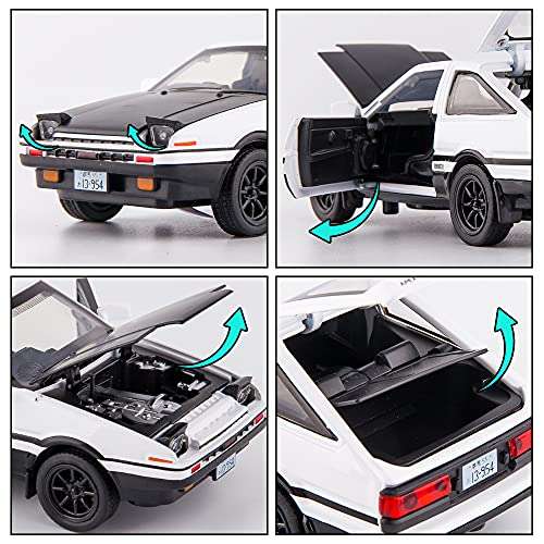 BDTCTK 1/32 AE86 Initial D Model Car, Zinc Alloy Pull Back Toy car with Sound and Light for Kids Boy Girl Gift(White) 3