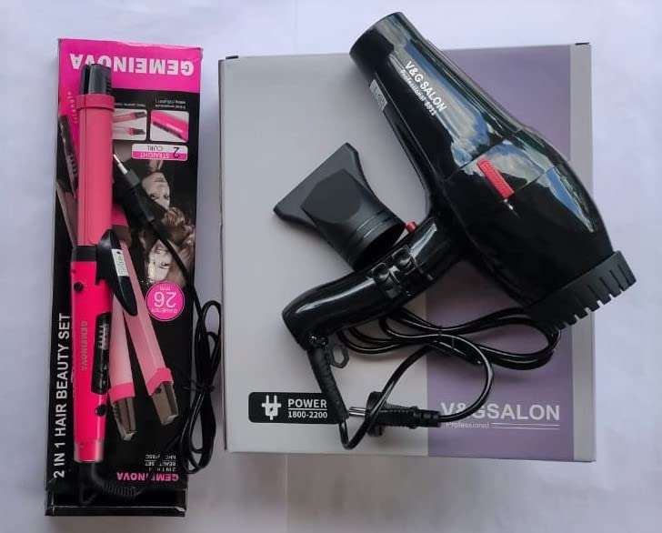 V&G SALON PROFESSIONAL HAIR DRYER-2000watt And 2IN1 HAIR STRAIGHTENER &CURLER-1818 1