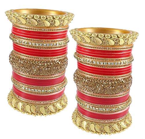 ZULKA Get your traditions Red Chuda Set For Bridal Women and Girls with Golden Zircon Stone & Pearls | Traditional Chuda Set | Dulhan Chura | AD Chooda Set | Wedding Jewelry-(Chuda59-Superhit-2.6) 4