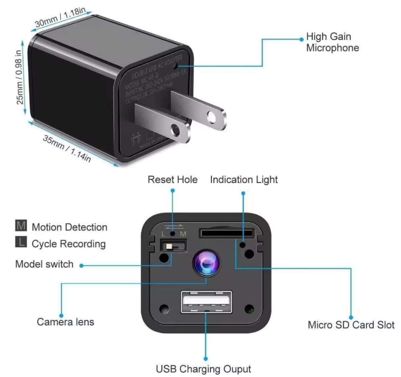 PELUPA 1080P USB Charger Mini Camera | for Home Office Surveillance | Motion Detection | Loop Recording | SD Card Storage Support Up to 256GB | Compact Hidden Security Device 4