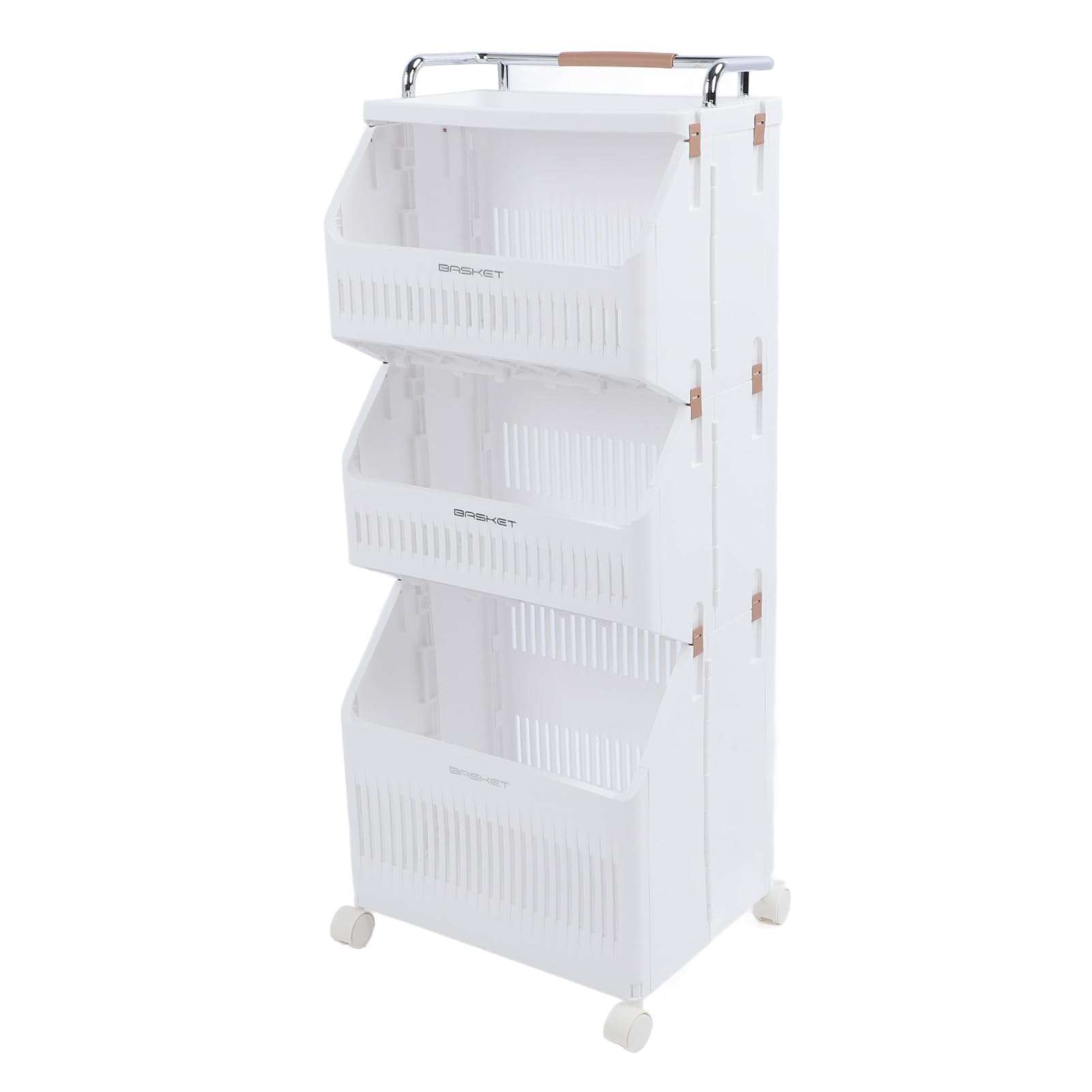 Vikye Rolling Storage Cart, Sturdy Laundry Basket Organizer with Wheels, Space - Saving Folding Design for Kitchen Bathroom Living Room (3 Tiers) 1