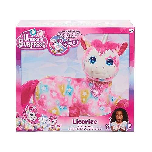 Unicorn Surprise 14-inch Licorice Stuffed Animal with Unicorn Babies, Star Pattern, Kids Toys for Ages 3 Up by Just Play 6