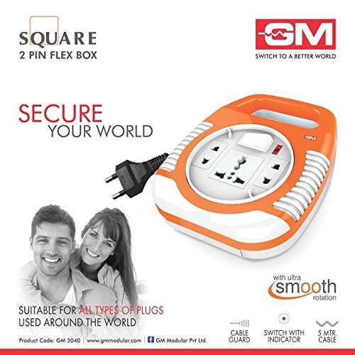 GM 3040-Square 2 Pin Flex Box 5 meter (with Handle, Indicator and International Socket) (Pack of 2) 4