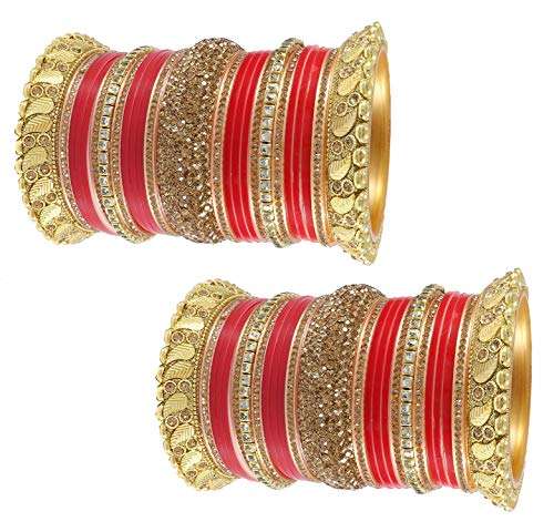 ZULKA Get your traditions Red Chuda Set For Bridal Women and Girls with Golden Zircon Stone & Pearls | Traditional Chuda Set | Dulhan Chura | AD Chooda Set | Wedding Jewelry-(Chuda59-Superhit-2.6) 3