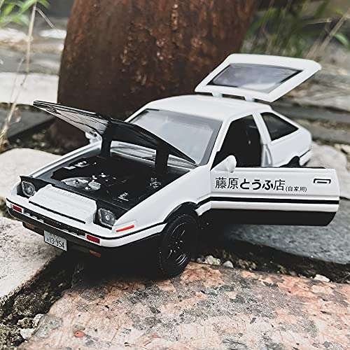 BDTCTK 1/32 AE86 Initial D Model Car, Zinc Alloy Pull Back Toy car with Sound and Light for Kids Boy Girl Gift(White) 2