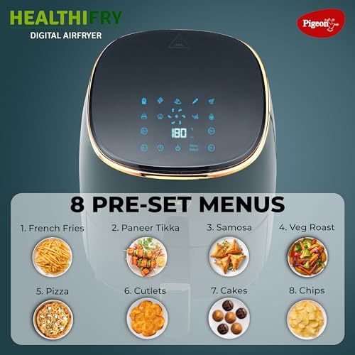 Pigeon Healthifry Digital Air Fryer, 360° High Speed Air Circulation Technology 1200 W with Non-Stick 4.2 L Basket - Green 3