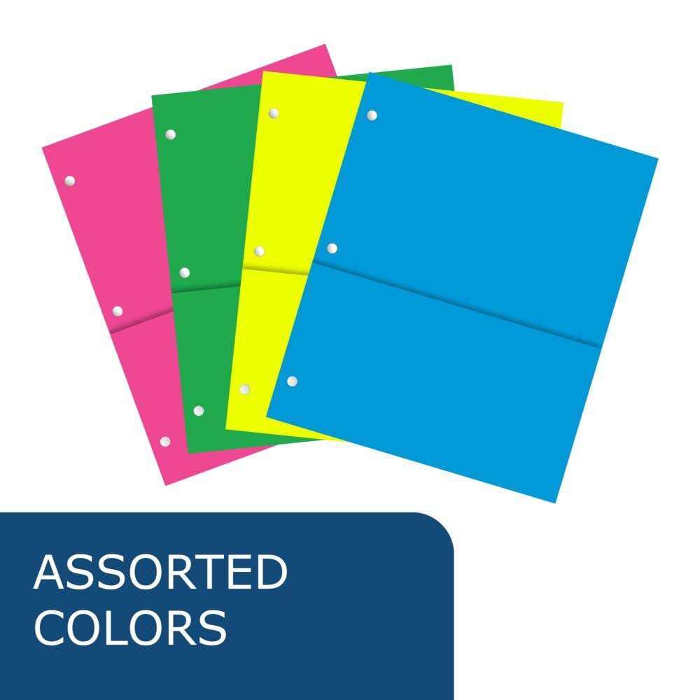 Roaring Spring Recycled Double Pocket Heavyweight Binder Pockets, 11" x 9", Easily Add Storage to Your 3 Ring Binders, Assorted Neon Colors (Pack of 12, 144 Count Total) 4