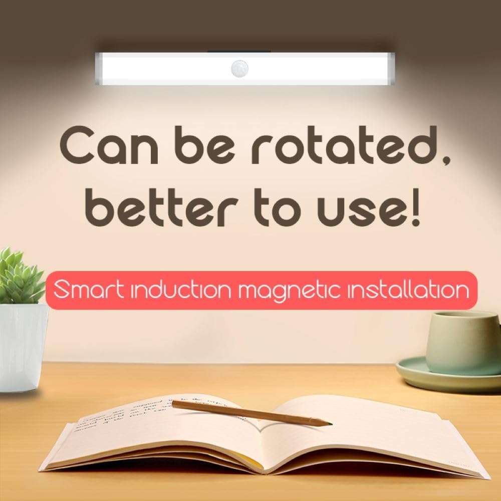 Nik case 1Y Warranty Wireless Cabinet Light,12 Inch Motion Sensor Led Light Under Cabinet Lighting Rechargeable Rotable Closet Light Dimming,3 Light Modes, (Cool White/Warm,White/Natural 5