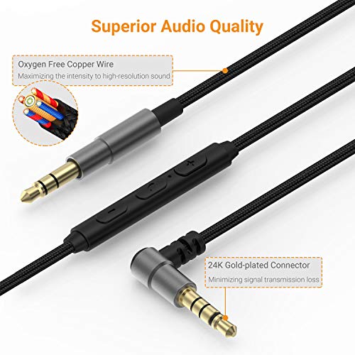 Cubilux Right-Angled 3.5mm to 3.5mm Headphone Replacement Cable with Microphone Compatible with Sony WH-1000XM5/4/3/2 WH-XB910N/900N WH-CH910N/710N MDR-XB950BT/B1/N1, Beats Solo 3/2 Studio 3/2, 4 FT 2