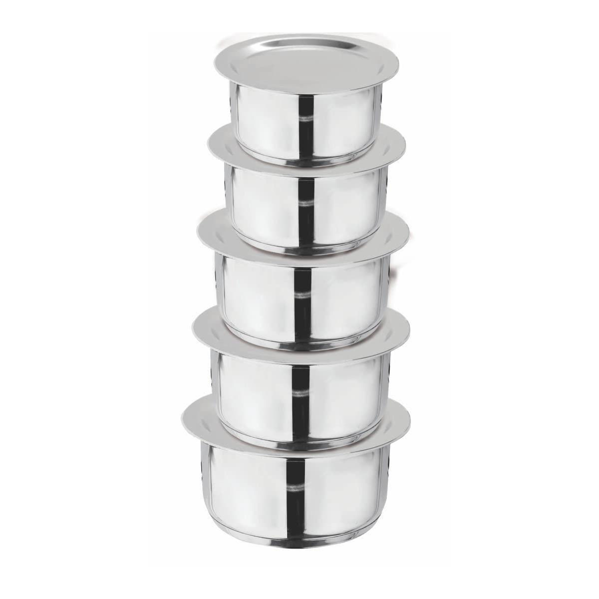 Steel Heavy Induction Patila Set with LID | Set of 5 Pcs – Silver | & | HEZAL Premium Cutlery Set 24pcs 1