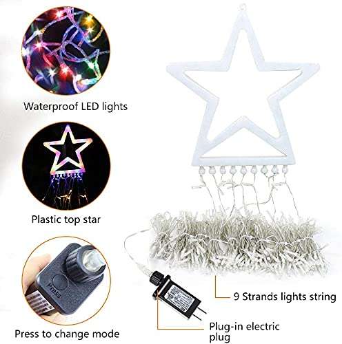 Christmas Decorations Star String Lights,320 LED Outdoor Christmas Tree Lights with 13" Topper Star,8 Modes Waterproof Hanging Fairy Twinkle Lights for Xmas New Year Party Holiday 5