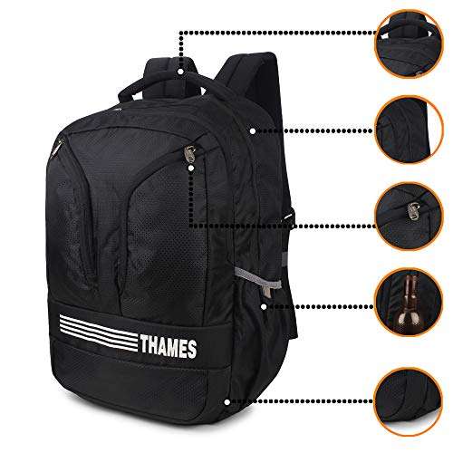 Thames URBAN Backpack with Laptop Sleeve with Rain Cover Imported Fabric Specious Lightweight Water Resistant Casual Bag | Laptop Backpack | Travel Backpack (AT Laptop-Black) 3