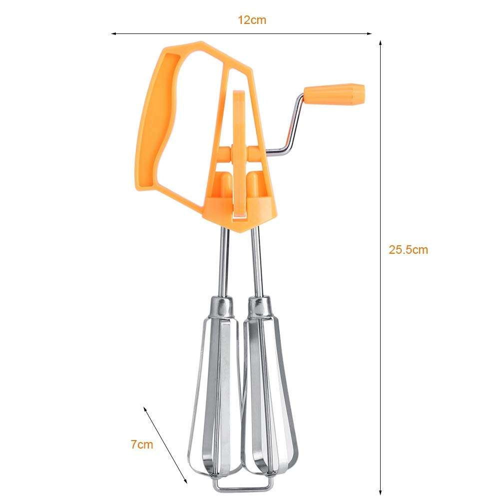 JOROBURO Manual Egg Beater, Stainless Steel Rotary Hand Whip Whisk Egg Beater Mixer, Hand Push Mixer Stirrer Cooking Tool Kitchen Gadget for Blending, Whisking, Beating Stirring(Orange) 3