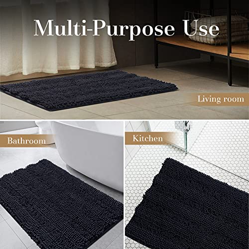 DAWNDIOR Chenille Bathroom Rugs Bath Mats for Bathroom Non Slip Absorbent Washable Quick Dry Thick Microfiber Luxury Black Bath Rugs for Tub Floor Rubber Backing (26’’x44’’) 4