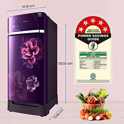Samsung 189 L, 5 Star, Digital Inverter, Direct-Cool Single Door Refrigerator (RR21C2H25CR/HL, Red, Camellia Purple, Base Stand Drawer, 2023 Model) 4