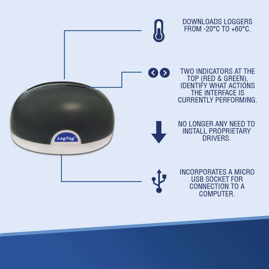 LogTag LTI-HID, LogTag Desktop USB Interface Cradle for All LogTag 3-pin Data Loggers, Includes USB Connection Lead, Charcoal/Grey 3