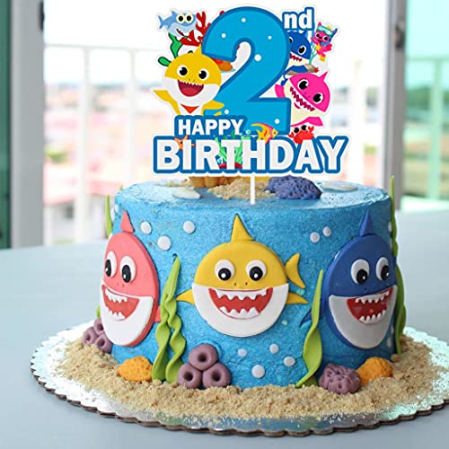 Baby Shark 2nd Birthday Cake Topper, Baby Shark Birthday Cake Topper, Second Birthday Baby Shark Cake Topper for Kids Boy Girl 2nd Birthday Party Cake Decorations 4