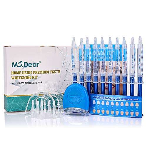 Teeth Whitening Gel Kit, MS.DEAR Dental Equipment 44% Peroxide Dental Bleaching System LED Light Oral Gel Kit Tooth Whitener 1