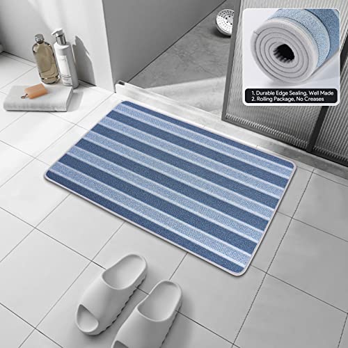 HERA BEAUTY Super Absorbent Bath Mat, Quick Dry Bath Mats for Bathroom, Non Slip Rubber Bathroom Mats Rugs, Easy to Clean Machine Washable Thin Bath Mats (Blue, 59" L x 17.7" W) 2