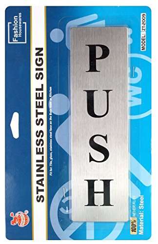 EKRON Push Pull Metal Sign Stickers Self Adhesive Stainless Steel Push & Pull Signage Board for Glass Wooden Doors/Office Hospital Mall Gate Sticker Combo (Silver) 6