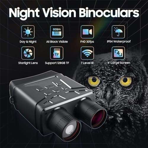 4K Night Vision Goggles - 4'' Large Screen Rechargeable Night Vision Binoculars for Adults, Video Clearly in Low Light for Hunting & Save Photo, Digital Infrared Binoculars Night Vision Scope 6