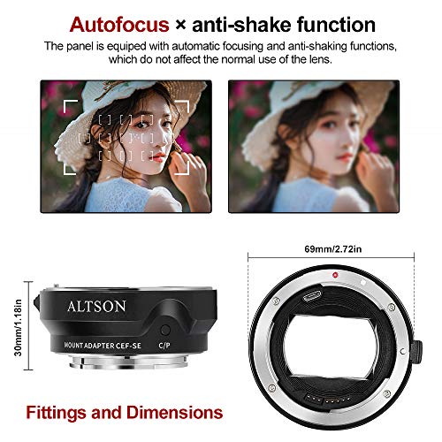 EF/EF-S Lens to Sony E Mount T Smart Adapter, Auto Focus Lens Adapter Ring for Canon EF/EF-S Lens to Sony E Mount Camera (CEF-SE) 3