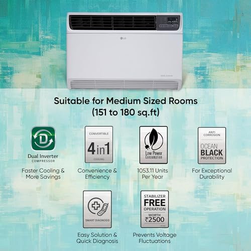 LG 1.5 Ton 5 Star DUAL Inverter Window AC (Copper, Convertible 4-in-1 cooling, 4 Way Air Swing, HD Filter, 2024 Model, TW-Q18WUZA, White) 2