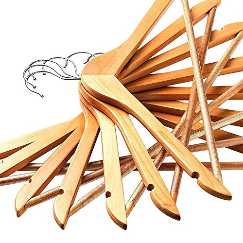 RKR Multi Functional Solid Wooden Natural Finish Hangers for Coat, Suit with 2 Shoulder Notches 360 Degree Swivel Hook (Set of 10) 4