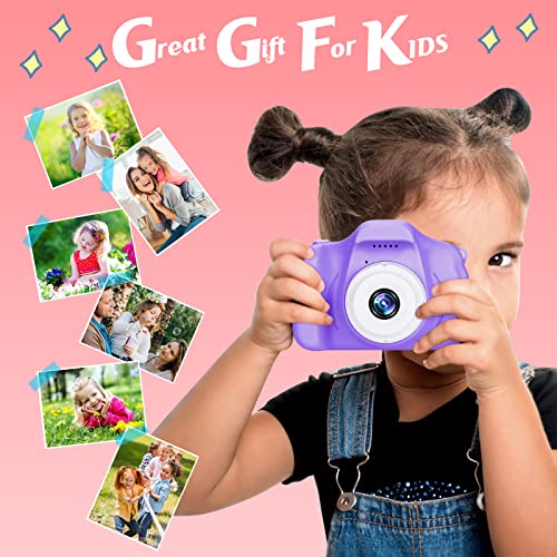 Kids Camera for Boys and Girls, SINEAU Digital Camera for Kids Toy Gift, Toddler Camera Birthday Gift for Age 3 4 5 6 7 8 9 10 with 32GB SD Card, Video Recorder 1080P IPS 2 Inch(Purple) 5