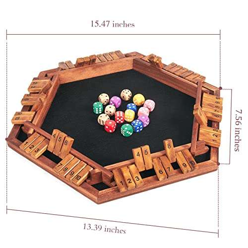 AMEROUS Upgraded 1-6 Players Shut The Box Dice Game, Wooden Board Table Math Game with 16 Dice for Kids Adults, Family Classroom Home Party or Pub 3