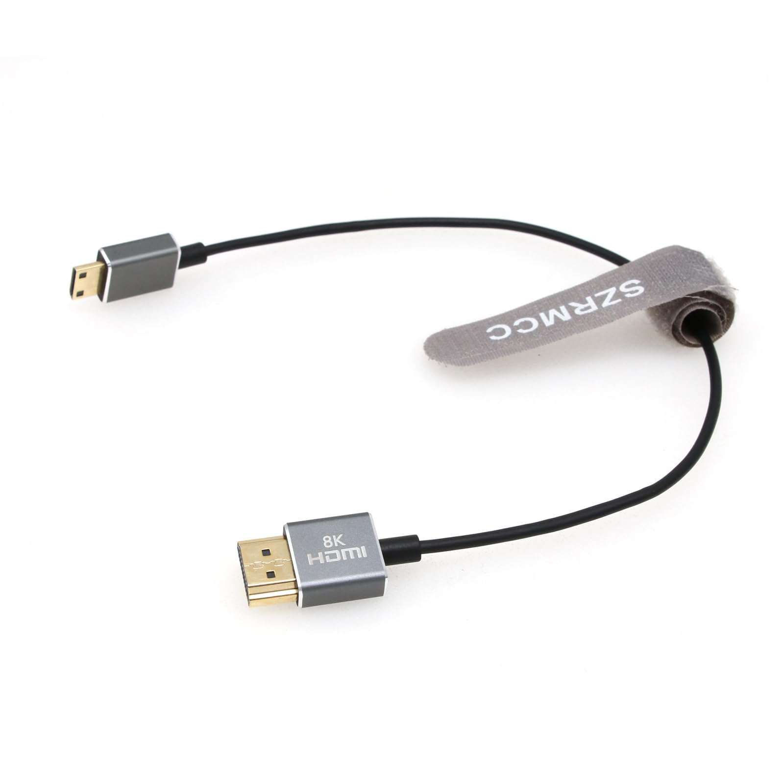 SZRMCC 8k Mini HDMI to HDMI 2.1 Cable Ultra Thin 2.5mm Flex High Speed 4K@60Hz Mini HDMI Cable for Canon EOS R RP 5D 90D Nikon D5 D6 D850 Sony HDR-XR500 CX7 SR7 ATOMOS DSLR Camera (Gray, 30cm) 4