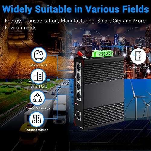 Lynxcel 5 Port Industrial Ethernet Switch,Aluminum Din Rail 60W gigabit Switch,IP30 Outdoor Network Switch Suitable for Security System/Mining etc(-40 to 185°F),Plug and Play with UL Power 6