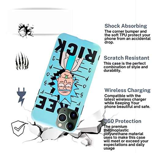 QuAngy Case for Apple iPhone – Colorful & Aesthetic Rick-Morty Cool Fun case with Cartoon Designs - 360 Protection -Bumper Shock Resistant - Wireless Charging Compatible (for 11 Pro Max, Free Rick) 3