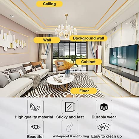 NAVA PAVA 50 Meters Golden Tape for Home Floor Tile Gap (Multipurpose) Waterproof Wallpaper Tape, Tiles Gap Stickers for Floor(0.5CM Wide) 6