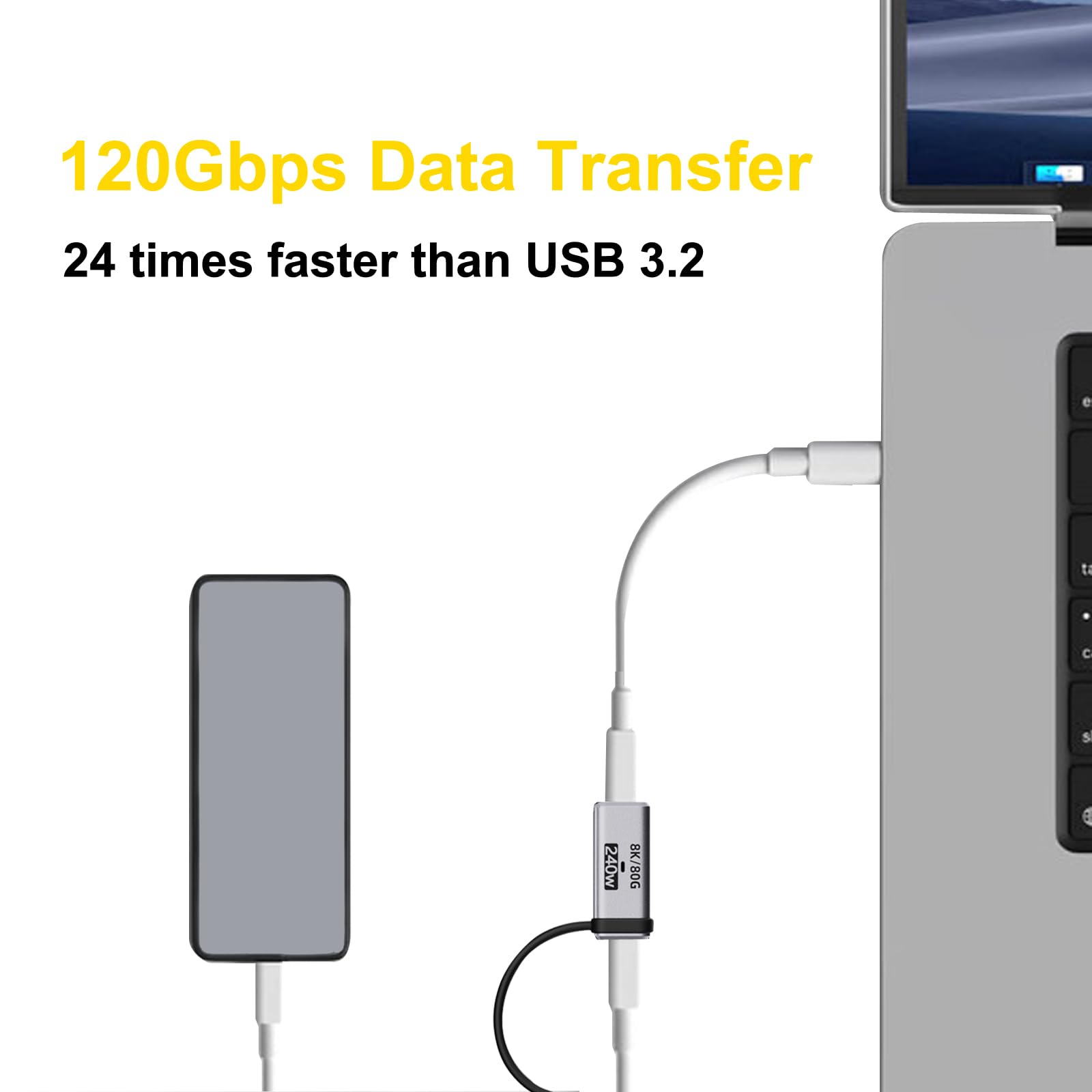 SXRYHHTD USB-C Female to Female Adapter, 240W Charging and 120Gbps Data Transfer USB C Coupler, 16k@60hz Video Type C Extender, Compatible with Thunderbolt 5/4/3，with Silicone Strap，2 Pack 3