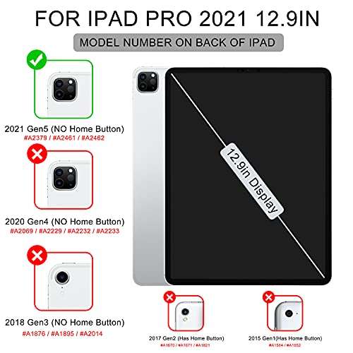 Soke for New iPad Pro 12.9 Case 5th Generation 2021, Premium Leather Stand Folio Case with Pocket[2nd Gen Apple Pencil Charging+Auto Wake/Sleep], Hard PC Back Cover for iPad Pro 12.9 Inch(Black) 2