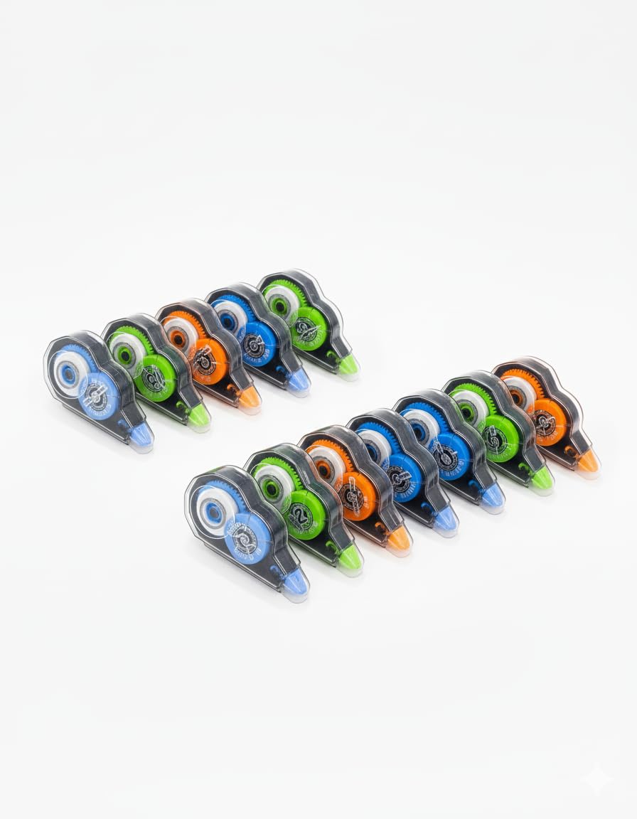 Correction Tape Roller Set,Wide, Super Volume, Blue Green Orange White (10) 5