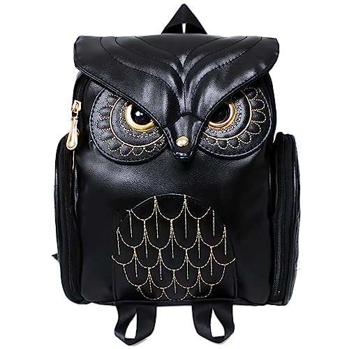 Huasheng Suda Women Pu Leather Owl Cartoon Backpack Fashion Casual Satchel Small Backpack(black) 2