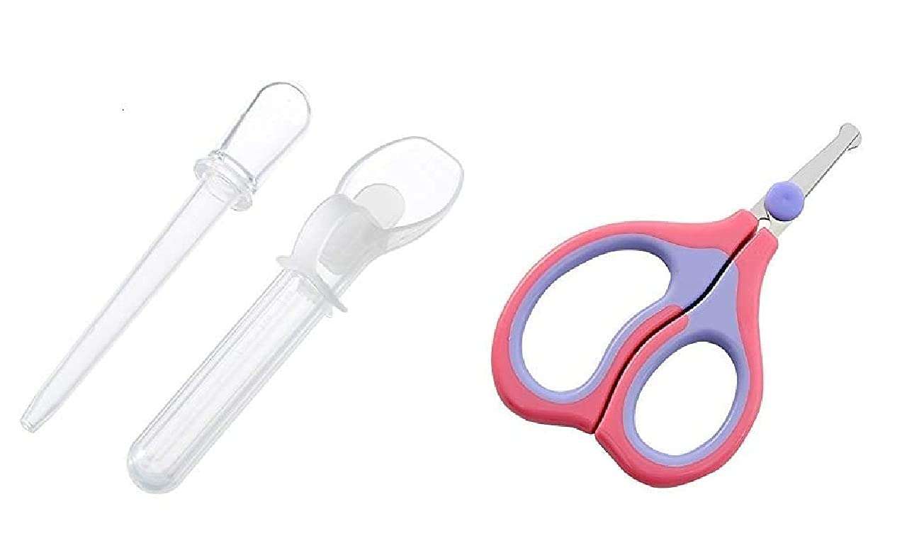Honey Shopee Baby Safe Medicine Spoon and Medicine Dropper with Baby Safty Baby Nail Cutter Nail Clipper Nail Safety Scissors Nail Care New Clipper for Baby (Colour May Vary) (Dropper-with Scissor) 1
