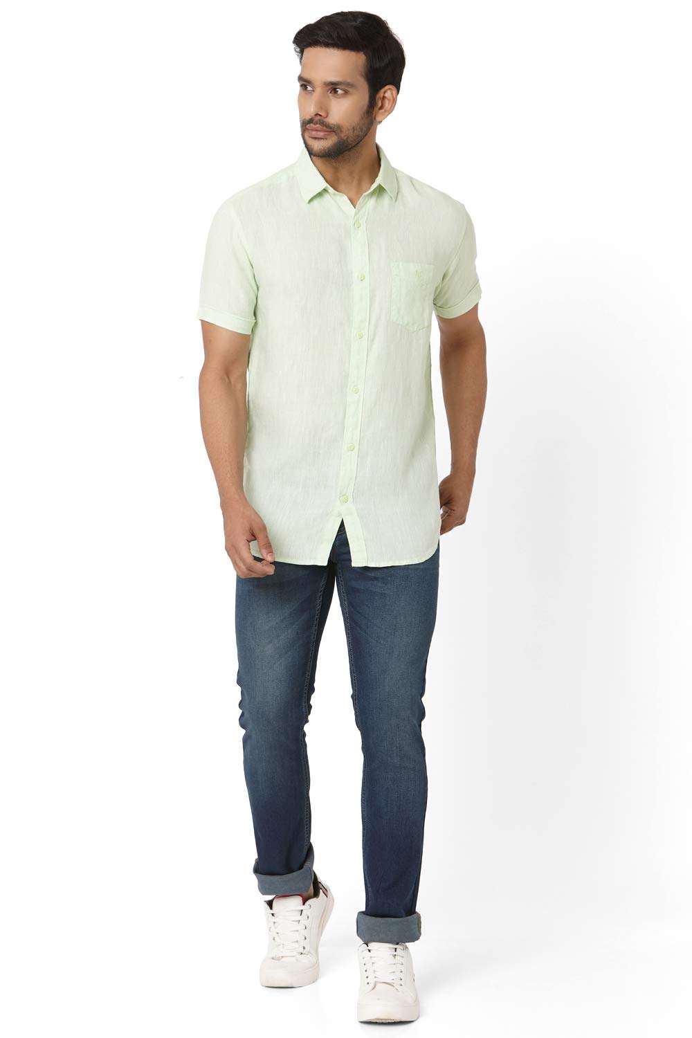 Mufti Men's Solid Slim Fit Casual Shirt (MFS-10869-K-68-LIME-L_Lime L) 6