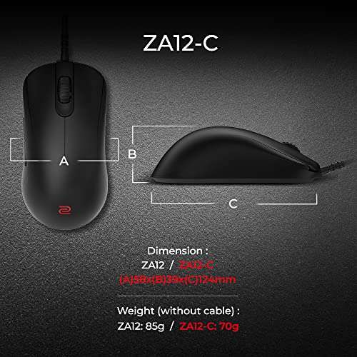 BenQ Zowie ZA12-C Symmetrical Gaming Mouse | Professional Esports Performance | Driverless | Paracord Cable | Revisioned C-Features | Matte Black | Medium Size 5