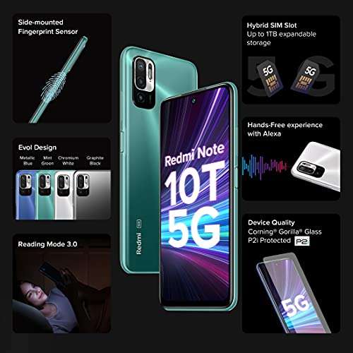 Redmi Note 10T 5G (Mint Green, 6GB RAM, 128GB Storage) | Dual5G | 90Hz Adaptive Refresh Rate | MediaTek Dimensity 700 7nm Processor | 22.5W Charger included 3