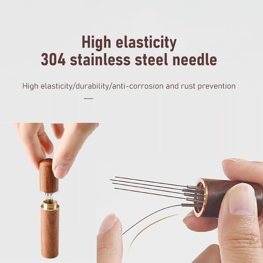 Navneetpriya Espresso Coffee Needle Stirrers, 8 Needles 304 Stainless Steel with Natural Wood Handle & Stand | Coffee Accessories for Espresso Stirring and Distribution 6
