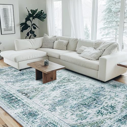 TQONEP Boho Area Rug 5 x7, Washable Rug with Non-Slip Backing, Boho Rugs Vintage for Living Room, Bedroom,Dining Room,Kitchen,Office, Stain Resistant Large Area Rug (Gray/White, 5' x 7') 1