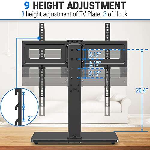 MOUNTUP Universal TV Stand, Table Top TV Stands for 37 to 65, 70, 75 Inch Flat Screen TVs, Height Adjustable, Tilt, Swivel TV Mount with Tempered Glass Base Hold up to 88lbs, Max VESA 600x400mm MU0031 6